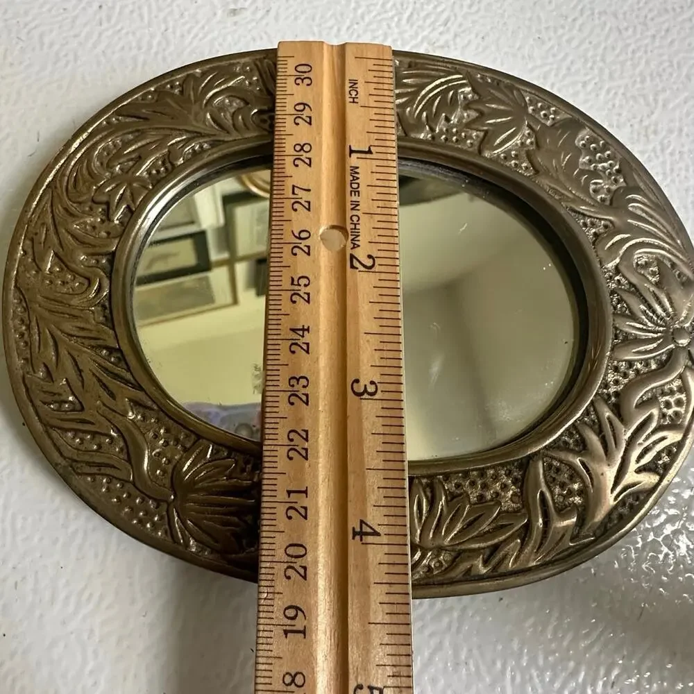 Vintage table mirror Crowning Touch Collection Framed Oval Gold brass easel 6”